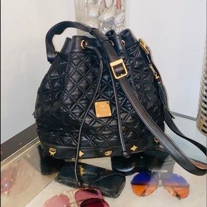 Authentic MCM LAMBSKIN DRAWSTRING TWO WAY HANDBAG